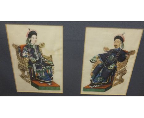 CHINESE SCHOOL "Study of figures on throne", watercolours on rice paper, unsigned, together with others by the same hand, tog