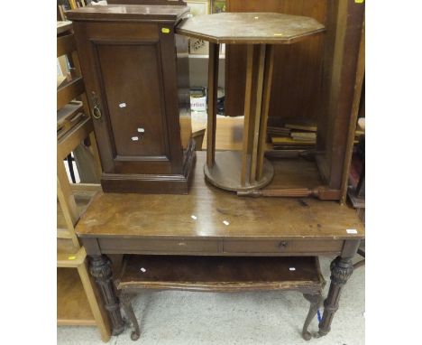 A Victorian mahogany library table with single drawer to each side, raised on carved and flutd supports to castors, a circa 1