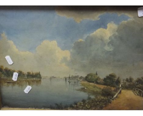 CIRCA 1900 ENGLISH SCHOOL "River landscape with figures and bridge in the distance", watercolour, unsigned, together with JOH