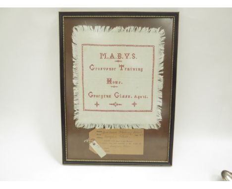 A Metropolitan Association For Befriending Young Servants sampler "MABYS Grosvenor Training Home, Georgine Glass, Aged 16". M