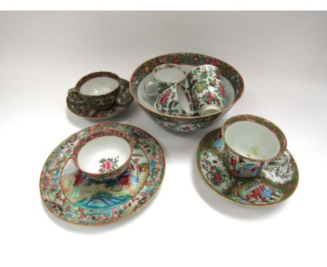 19th Century Canton ceramics, bowls, cups and saucers (11) 