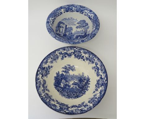Two blue and white wash bowls including Italian Spode, 37cm  and 38cm diameter 