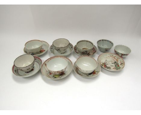 Oriental tea bowls and saucers mostly decorated with figures, most with condition issues (15 pieces) 