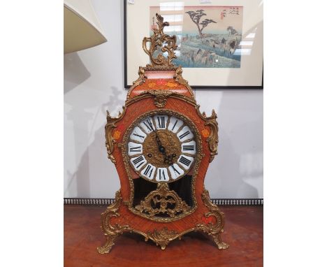 A Louis XIV style 8 day mantel clock by Franz Hermle, gilt metal mounted kingwood case, with floral marquetry throughout, Rom