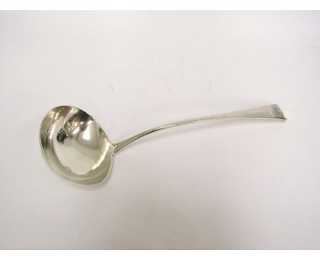 A George III William Eley I &amp; William Fearn silver soup/punch ladle with sun crest to handle, 32cm long, 194g 