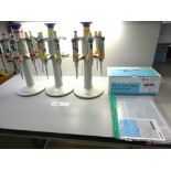 (13) Eppendorf Research Plus Pipettes w/ (3) Stands