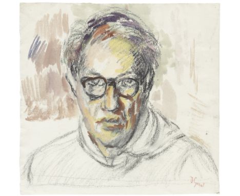 Duncan Grant (British, 1885-1978)Self-portrait in spectacles bears signature 'D Grant' (lower right) and inscription 'Adrian 