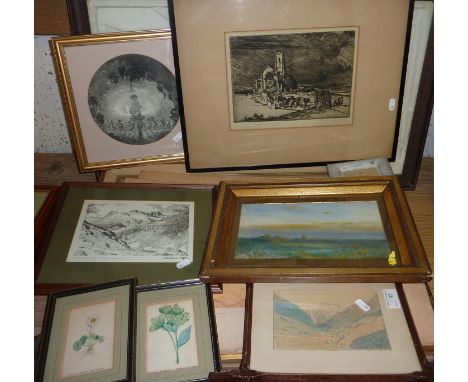 Framed etching entitled 'The Smugglers Funeral', selection of framed watercolours, prints etc (8)