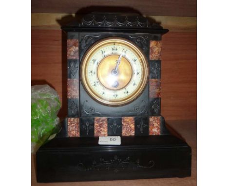 Slate mantle clock with brass and enamel dial