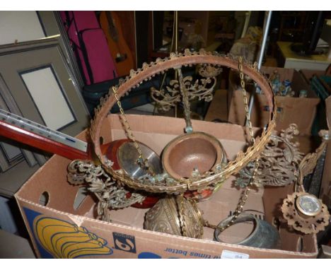 Brass and ceramic hanging lantern and a barometer