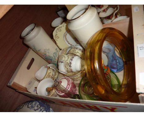 Pair of oriental vases, Caithness vase, pair of Clarice Cliff style salt and pepper pots, part tea service etc