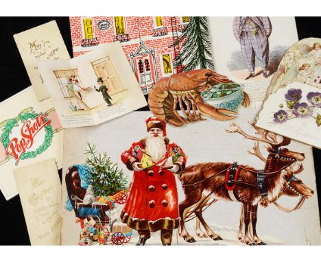 Ephemera- Scraps, including Large Father Christmas with sleigh and Reindeer and other Christmas related scraps, 1899 Calendar