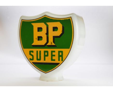 Motoring-a pump globe, a "BP Super" large shield type with green yellow and black logo. Height 47cm, Webb's Crystal Glass Co 