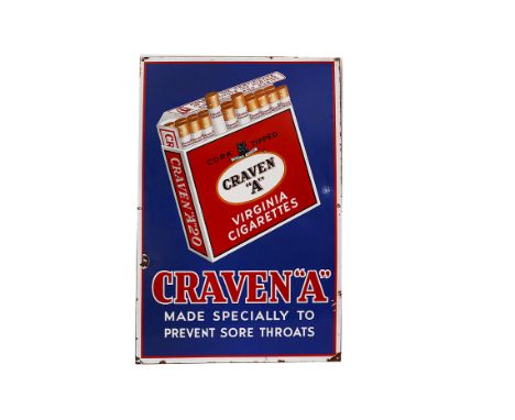 Ephemera-Enamel sign, a "Craven A", corked tipped Virginia cigarettes " Made specially to prevent sore throats", larger sign,