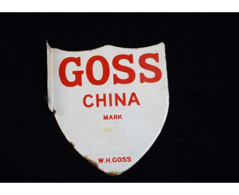Ephemera-Enamel sign, a "Goss", china mark, shield sign. Edge mount with 3 holes, some damaged painted in areas to mount, sur