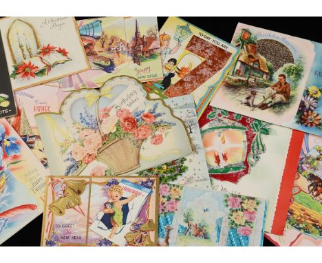 Ephemera-Greetings Cards, A large collection of mixed vintage greeting cards inc, Birthdays, Christmas and special Occasions 