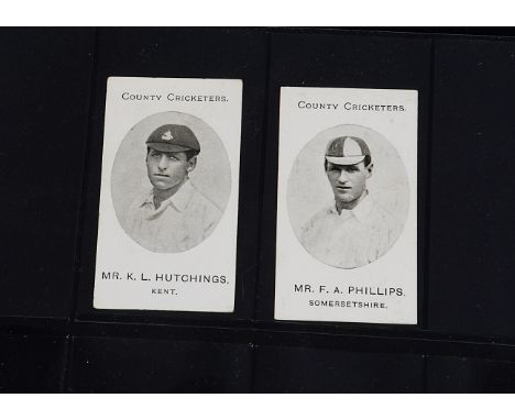 Cigarette Cards, Cricket, Taddy County Cricketers, Mr K L Hutchings, Kent and Mr F A Phillips, Somersetshire, (gd) (2)