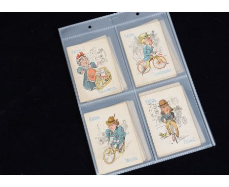 Cigarette/Trade Cards, Anon, early issue of Sporting Happy Families, 4 sets, Cycling, Hunting, Footballing and Tennis, each h
