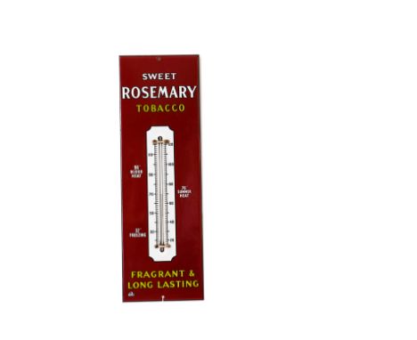 Ephemera-Enamel sign, a "Sweet Rosemary" tobacco, fragrant & long lasting.  wall thermometer, some surface and edge chipping,
