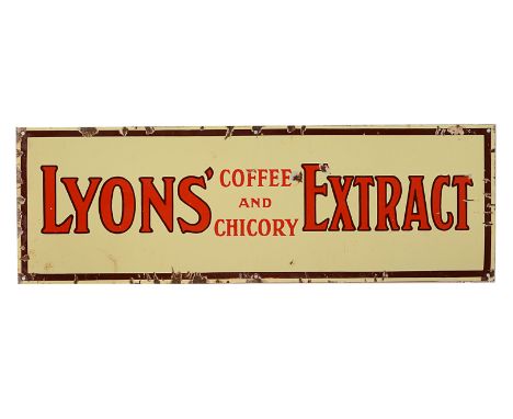 Ephemera - Enamel Sign, a "Lyons coffee and chicory Extract" sign, single sided in red, brown and cream enamel, some minor ch
