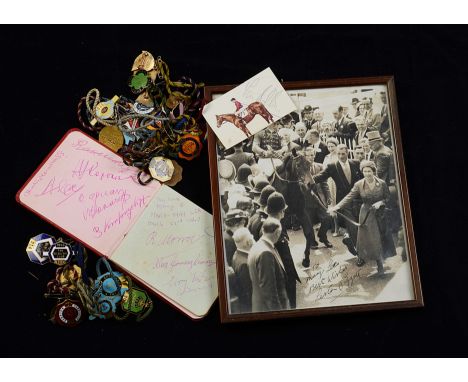 Horse Racing, a black and white signed photograph of Lester Piggott on Carrozza in 1957, together with a good collection of p