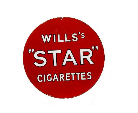 Ephemera-Enamel sign, a " Will's "Star" Cigarettes" red circular double sided sign, probably from a revolving frame, good col