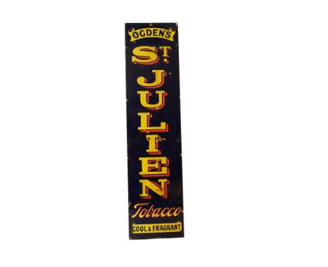 Ephemera - Enamel Sign, a " Ogden's, St Julien Tobacco, cool and fragrant" sign, single sided in blue red and yellow enamel, 