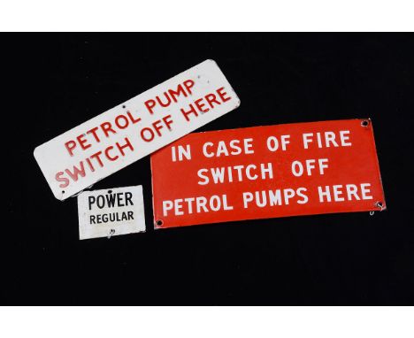 Motoring - Sign,  a " In case of Fire switch Off Petrol Pumps Here" enamel sign in red with white writing 15cm x 35.5cm toget