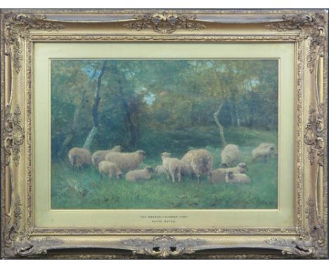 DAVID BATES, (British, 1840-1921), 'The Meadow, Summertime, a Study of Sheep in Woodland', signed and dated: 1909, oils on ca
