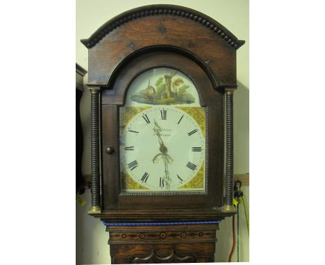 LATE 18TH CENTURY WELSH OAK 30 HOUR LONG CASE CLOCK, marked: J. Jenkins, Cardigan, the case with arched hood over arched aper