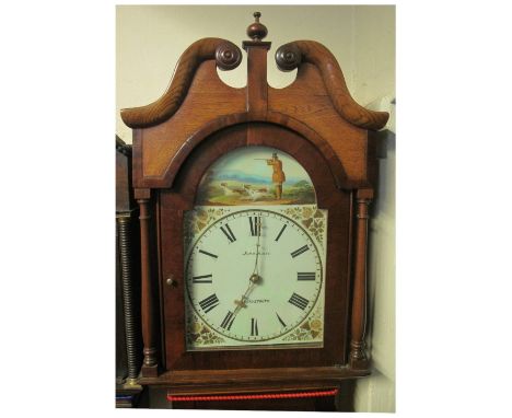 EARLY 19TH CENTURY WELSH OAK 30 HOUR LONG CASE CLOCK, marked: John Jones of Aberystwith [sic], case with broken swan neck ped