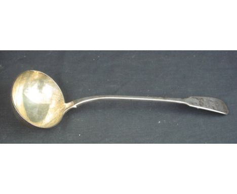 GEORGIAN SILVER FIDDLE PATTERN LADLE with engraved initials.  9oz Troy.  Hallmarked: London, 1821.(B.P. 24% incl. VAT)   COND