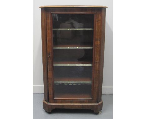 LATE VICTORIAN, WALNUT INLAID, MUSIC CABINET, having glazed door revealing four removable shelves, a leather embossed edging 