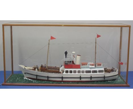 WELL MADE LARGE SCALE MODEL OF THE PASSENGER FERRY 'MV YORKSHIRE BELLE', in perspex case with wooden base. 110cm long approx.