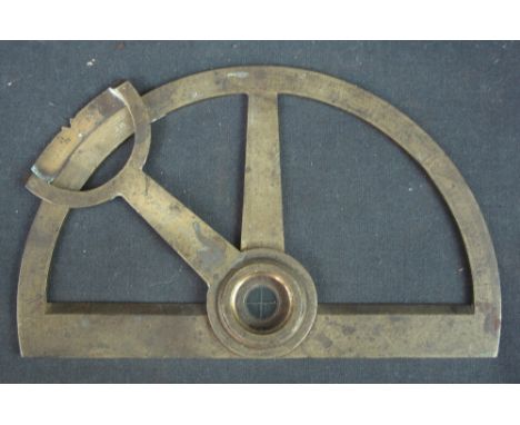 EARLY 19TH CENTURY BRASS PROTRACTOR marked: Adams, London, with adjustable arm and central cross hair lens.  15.25cm diameter