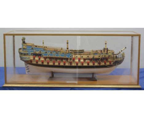 WELL MADE SCALE, HULL ONLY, MODEL OF THE SPANISH SHIP OF THE LINE, 'SAN FELIPE', 1690.  Perspex case.  Model 94cm approx.(B.P