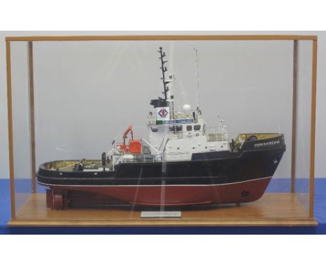 WELL MADE SCALE MODEL OF THE TWIN SCREW SALVAGE TUG 'YORKSHIREMAN', in perspex display case.  88cm approx.(B.P. 24% incl. VAT