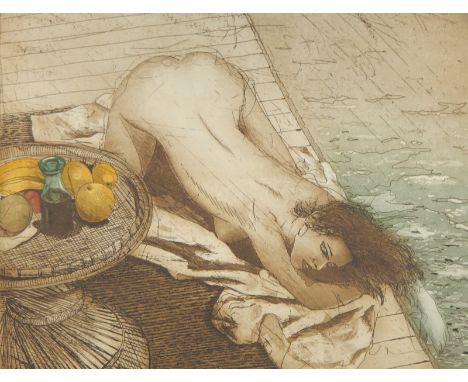 20thC.  Female study, artist signed and titled coloured etching 68/130, 29cm x 35.5cm