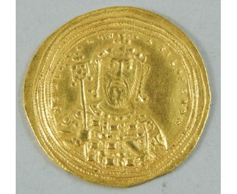 A Byzantine coin, of Constantine VIII, a gold Histamenon Nomisma showing the bust of Nimbate Christ, holding a book of gospel