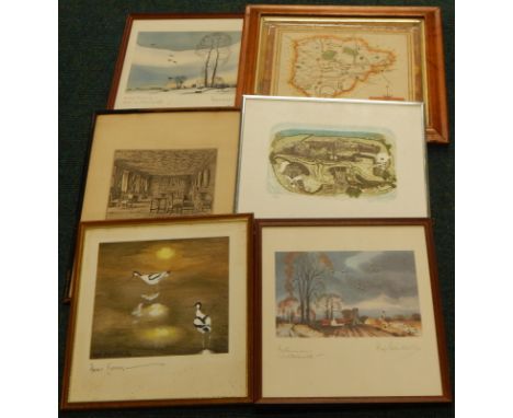 After Hugh Brandon-Cox. Winter Evening near Walberswick, Autumn near Walberswick, Ancient Evening, two artist signed prints a