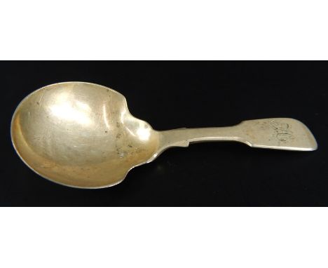 A Victorian fiddle pattern silver tea caddy spoon, London 1838, ½oz