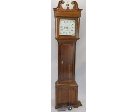 William Lawson, Keighley. An early 19thC longcase clock, the square dial painted with flowers, and with Roman numerals, with 