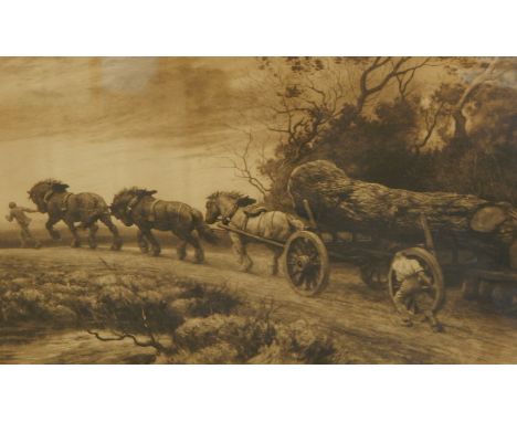 After Herbert Dicksee.  The crest of the hill, etching, 57cm x 84cm