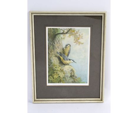 Archibald Thorburn, a signed colour print "Nuthatches", published  by WF Embleton .  25 x 18 cm, framed and mounted.