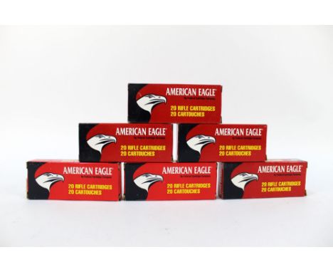 One hundred and twenty American Eagle cal 223 Remington, 50 grain, flat base hollow point rifle cartridges. FIREARMS CERTIFIC