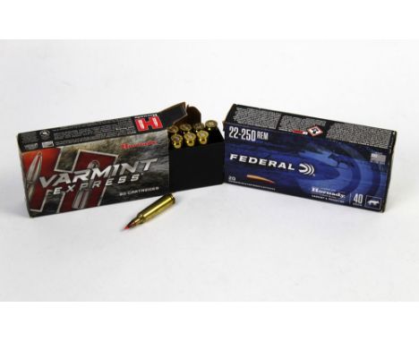 Forty cal 22-250 rifle cartridges, twenty Hornaday Varmant Express, 50 grain and twenty Federal 40 grain.  FIREARMS CERTIFICA