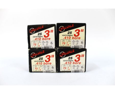 One hundred Lyalvale 410 shotgun cartridges, 3", 16 gram, No 6 shot plastic wad.  SHOTGUN CERTIFICATE REQUIRED.  WE CANNOT PO