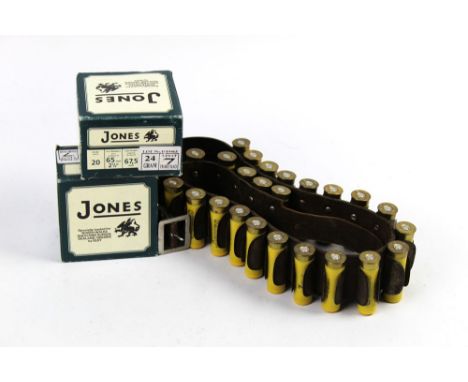 Seventy five Jones 20 bore shotgun cartridges, specially loaded for North Wales Shooting School Sealand Deeside by Eley.  Twe