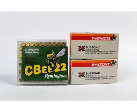 Two hundred cal 22 LR rifle cartridges to include one hundred Cbee Remington, 55 grain.  FIREARMS CERTIFICATE REQUIRED.  WE C