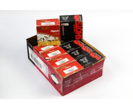 Two hundred and fifty 12 bore shotgun cartridges, to include one hundred and twenty five Eley and Pigeon, 32 gram, 6 1/2 shot